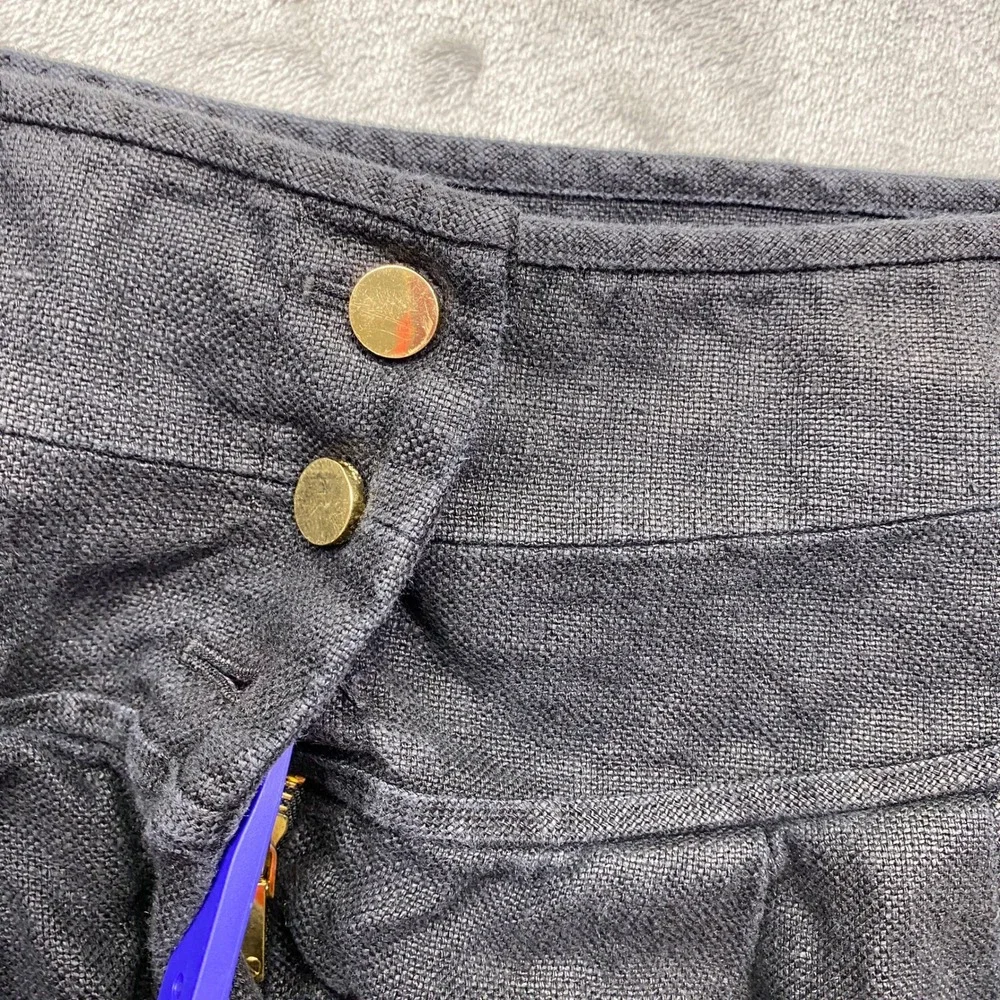 Tory Burch Black Linen Blend High Waist Button Front Mini Skirt‎ Size 8 Fits 28